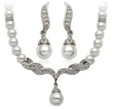 Korean Version, Elegant Angel Wings, Fashionable Pearl Necklace, Earrings, Bridal Suit 9086 - White - View 1