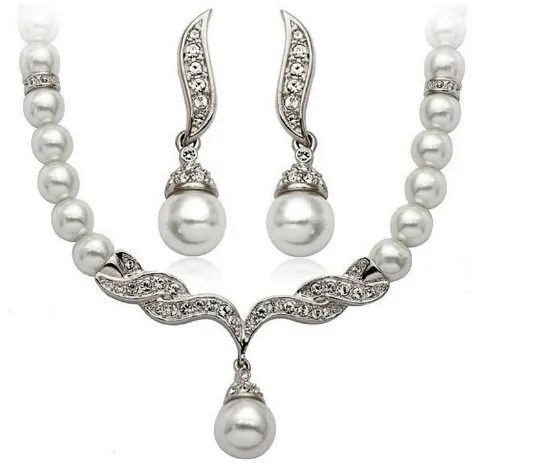 Korean Version, Elegant Angel Wings, Fashionable Pearl Necklace, Earrings, Bridal Suit 9086 - White