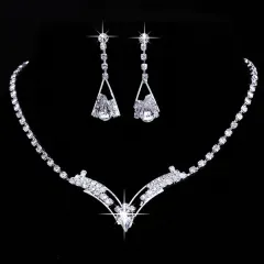 Fashion Korean water drop, bride necklace, earring set, silver plated wedding jewellery - View 1
