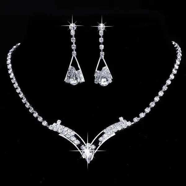 Fashion Korean water drop, bride necklace, earring set, silver plated wedding jewelry - Shop at LoveMi