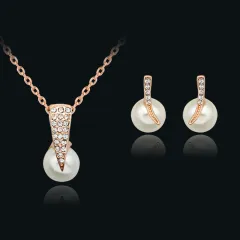 Rhinestone Pearl Necklace Set European And American Wedding Jewellery Party Dress Earrings - View 1