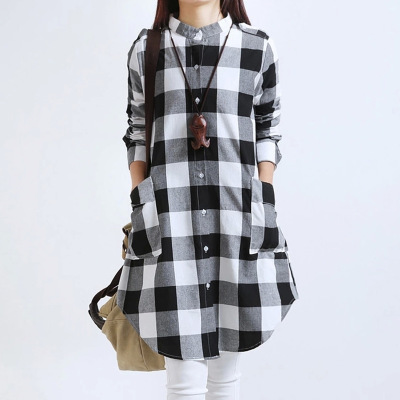 Check long-sleeved cotton shirt