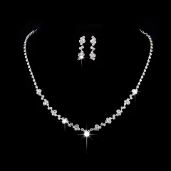 The supply of Bridal Necklace Earrings two sets of simple Rhinestone Suit Wedding Dress Accessories 425 - View 1