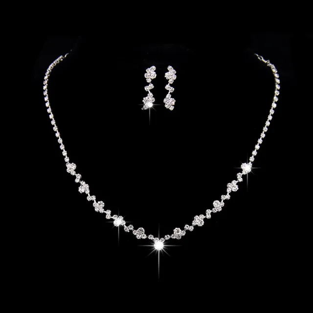 The supply of Bridal Necklace Earrings two sets of simple Rhinestone Suit Wedding Dress Accessories 425 - Shop at LoveMi