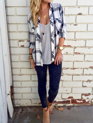 aliexpress new winter women's Plaid shirt long sleeved blouse and a large number of spot