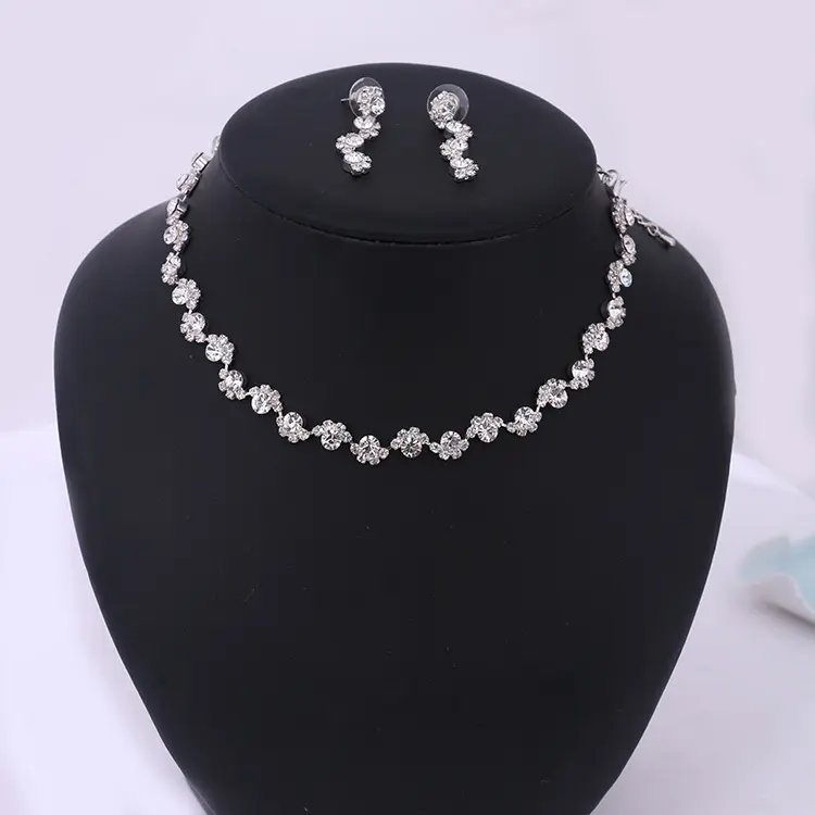 Simple diamond earrings necklace set bride Korean