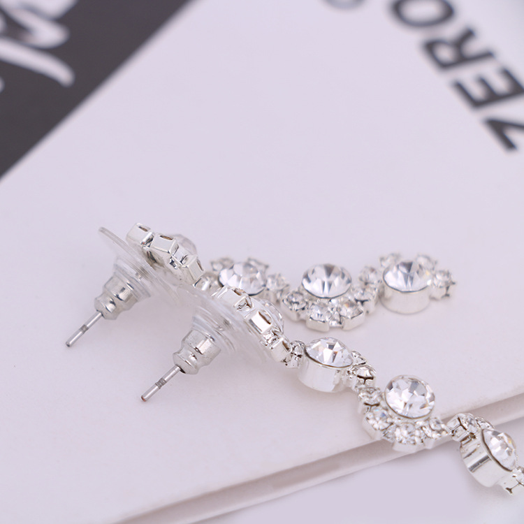Simple diamond earrings necklace set bride Korean party dress wedding jewelry accessories — foto 5