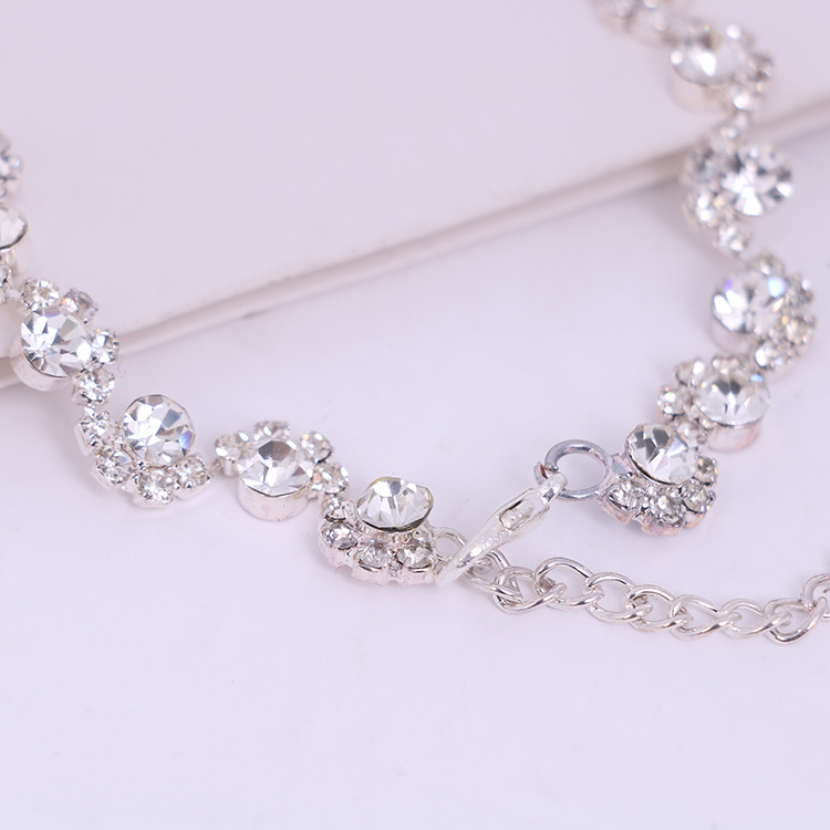 Simple diamond earrings necklace set bride Korean party dress wedding jewelry accessories — foto 6