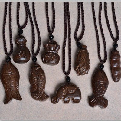 Peach wood handmade wooden fish necklace