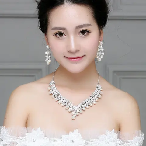 White Pearl Necklace Diamond Suit Bride Wedding Accessories Hair