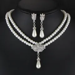 Jewellery Bridal Pearl Crystal Diamond Short Clavicle Neck Necklace Set - View 1