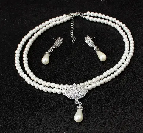 Big Wedding Bride Jewelry Pearl Crystal Diamond Necklace Earrings
