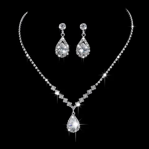 Zircon Water Drop Pendant Set Chain Bride Claw Rhinestone