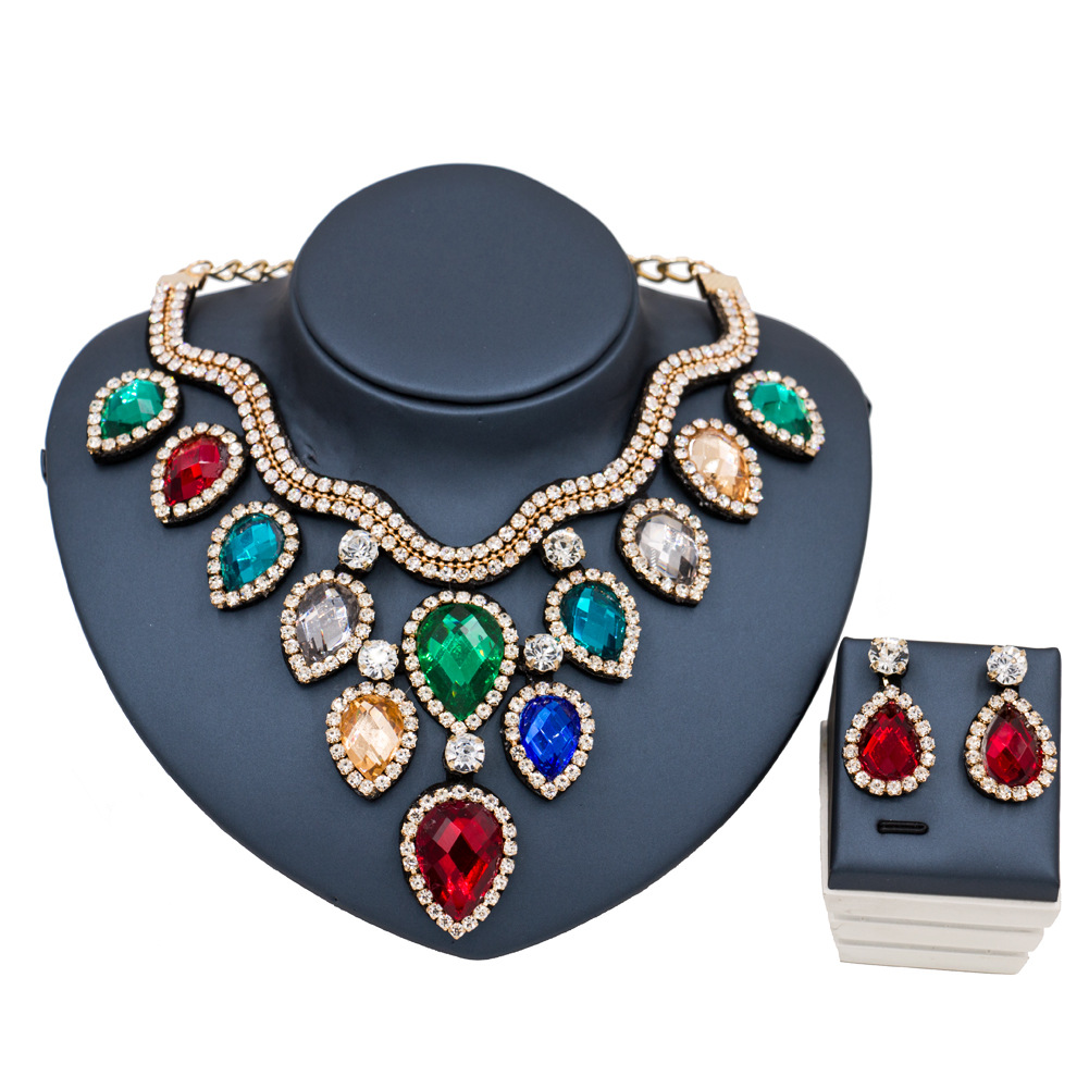 Fast Selling Explosion, Middle East, Europe And America, Colorful Exaggerated Bride Necklace, Earring Set, Cross Border High Quality Goods Supply — foto 3