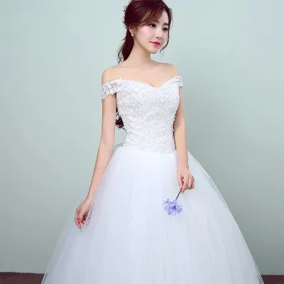 Simple and slim white wedding dress White - Shop at LoveMi