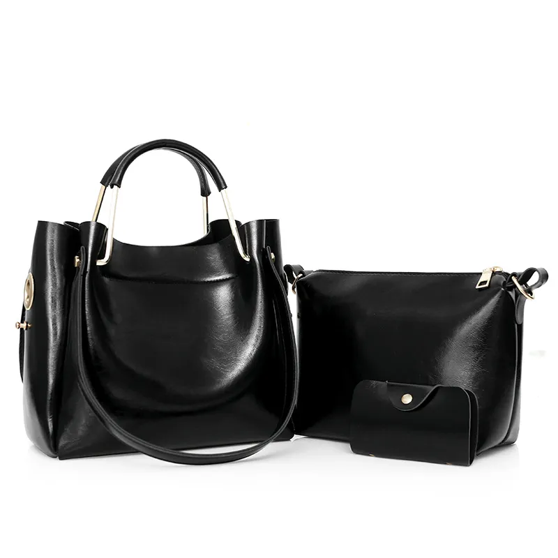new fashion handbags Sanjiantao retro all-match single shoulder bag simple oil wax portable Tote Bag - Black