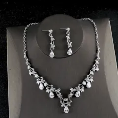 Simple Zircon Necklace Earrings Korean Bride Wedding Necklace set dinner party dress jewellery accessories - Ear Clip - View 1