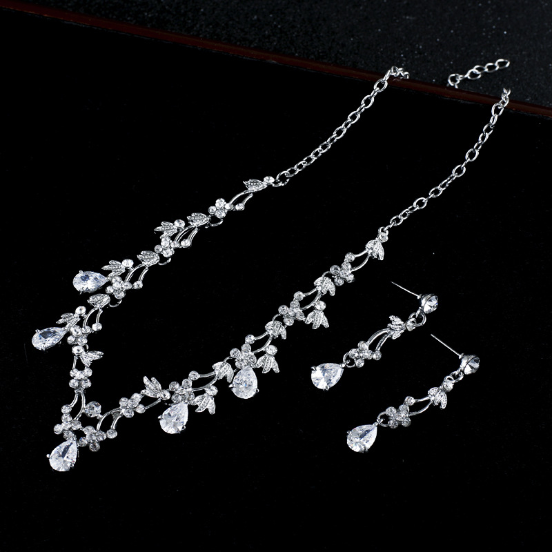 Simple Zircon Necklace Earrings Korean Bride Wedding Necklace set dinner party dress jewelry accessories — foto 4