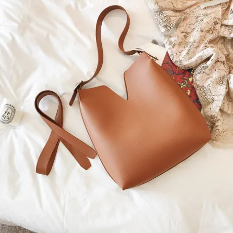 Korean leisure female new summer bag composite bucket leather handbag fashion all match Crossbody Bag Brown - Shop at LoveMi