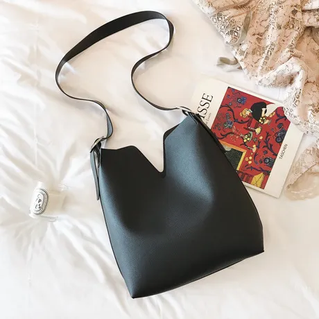 Korean leisure female new summer bag composite bucket leather handbag fashion all match Crossbody Bag Black - Shop at LoveMi