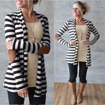 Long-sleeved striped T-shirt Arm patch cardigan coat 2 colors