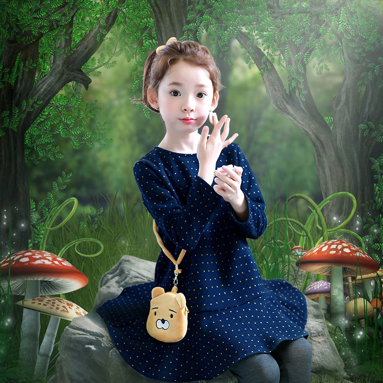 new girls bottoming skirt autumn and winter Korean children's clothing, lotus leaf big child long sleeve dress D008