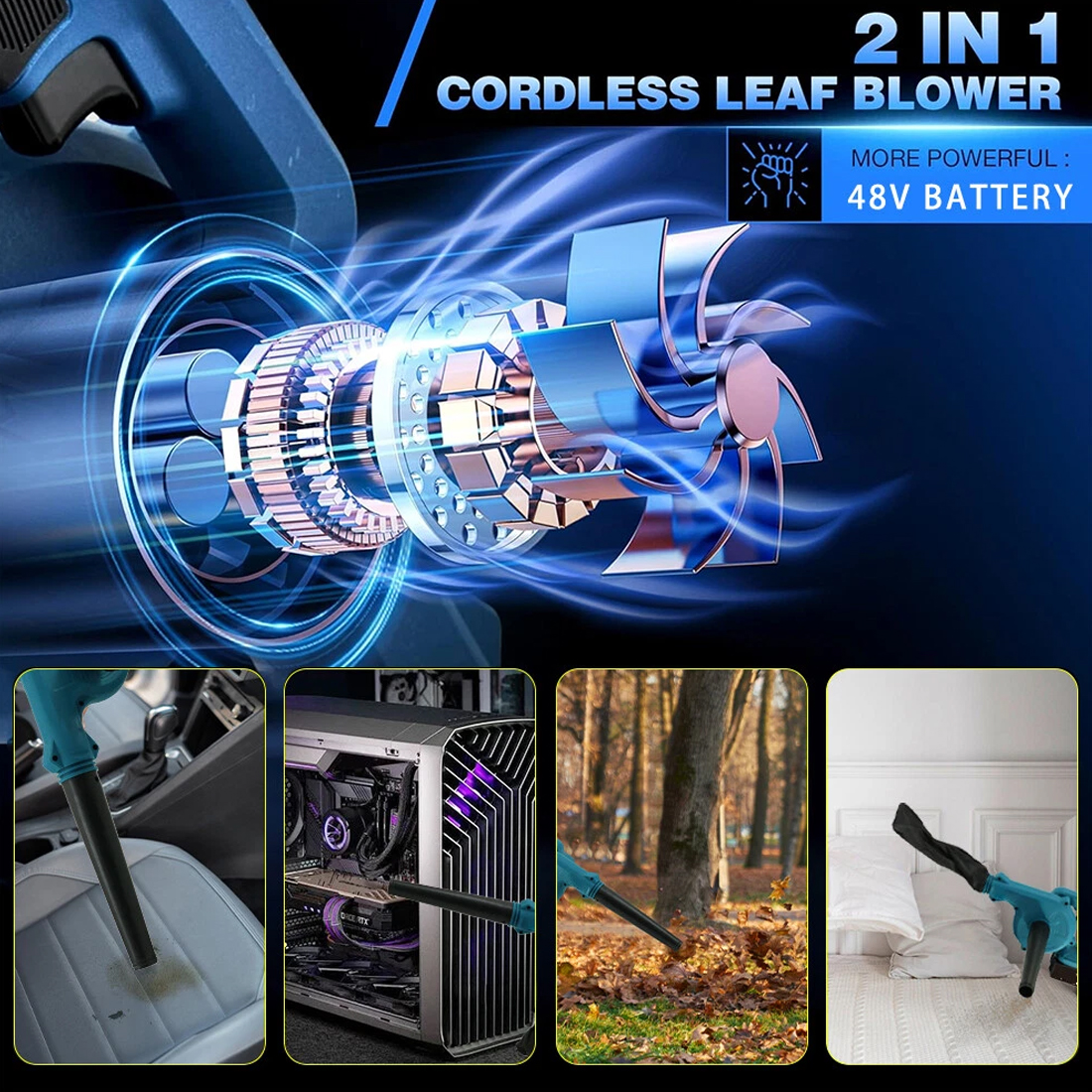 Electric Cordless Air Blower 48V Garden Snow Dust Leaf Suction Vacuum 2 Battery — image 11