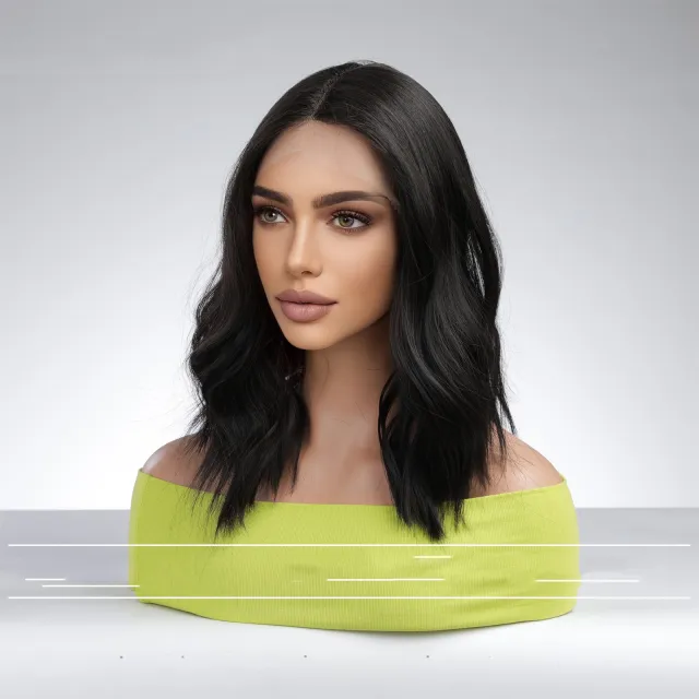 Medium Gradient White Shoulder length Short Straight Hair Wig Black - Shop at LoveMi