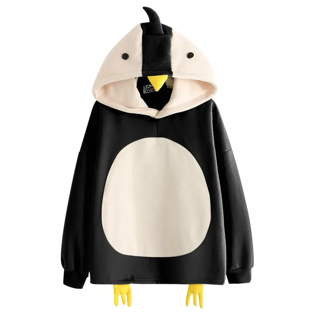 Cartoon Cute Chick Plus Velvet Long sleeved Hooded Sweater Women Black - Shop at LoveMi