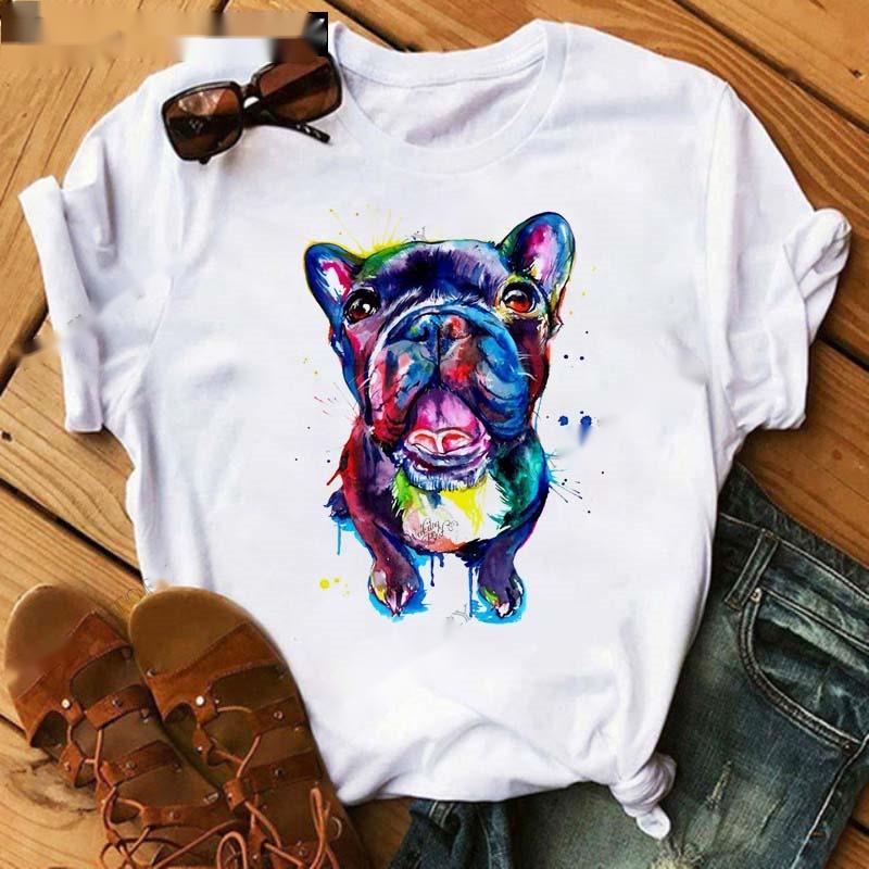 Title 2, Fashionable Bulldog Cartoon Print Ladies T-shirt