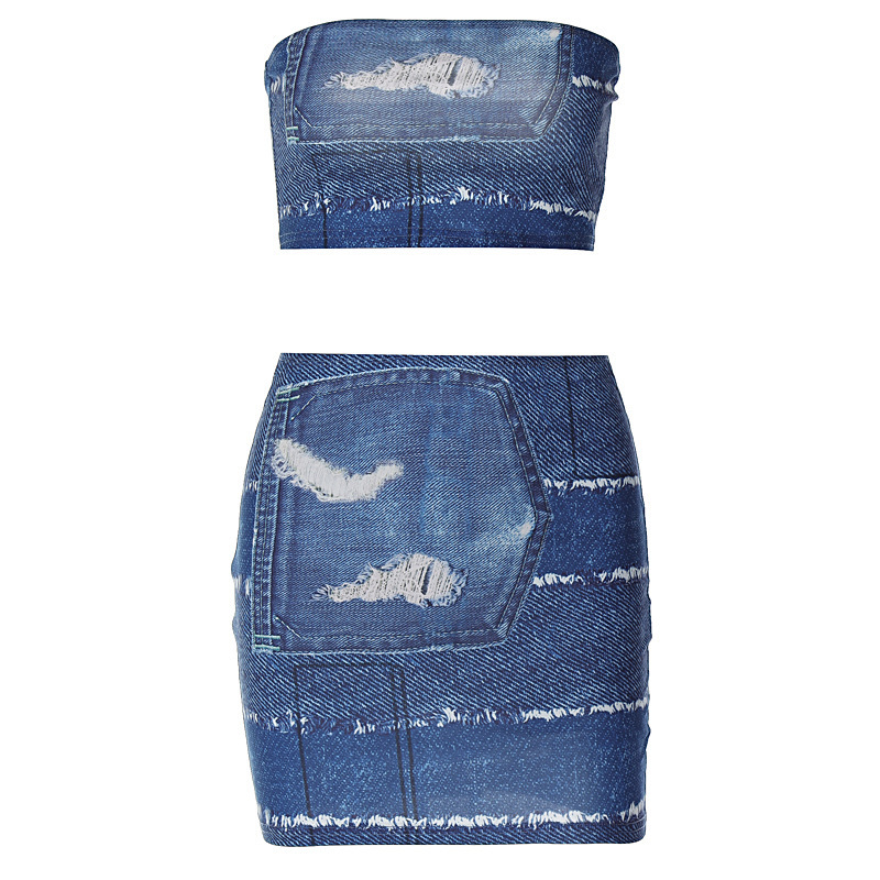 Title 5, Imitation Denim bedrucktes Mini-Wickelrock-Set ...