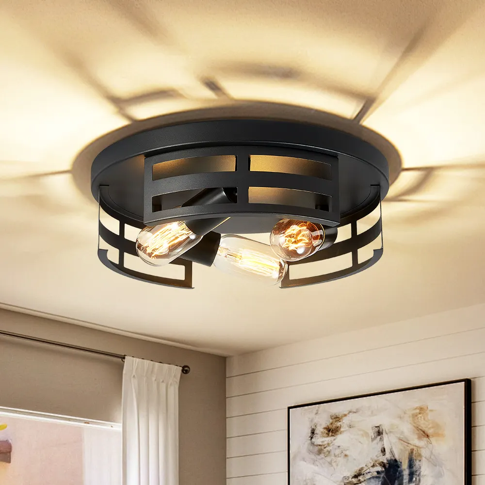 2-Light Black Flush Mount Ceiling Light Fixture