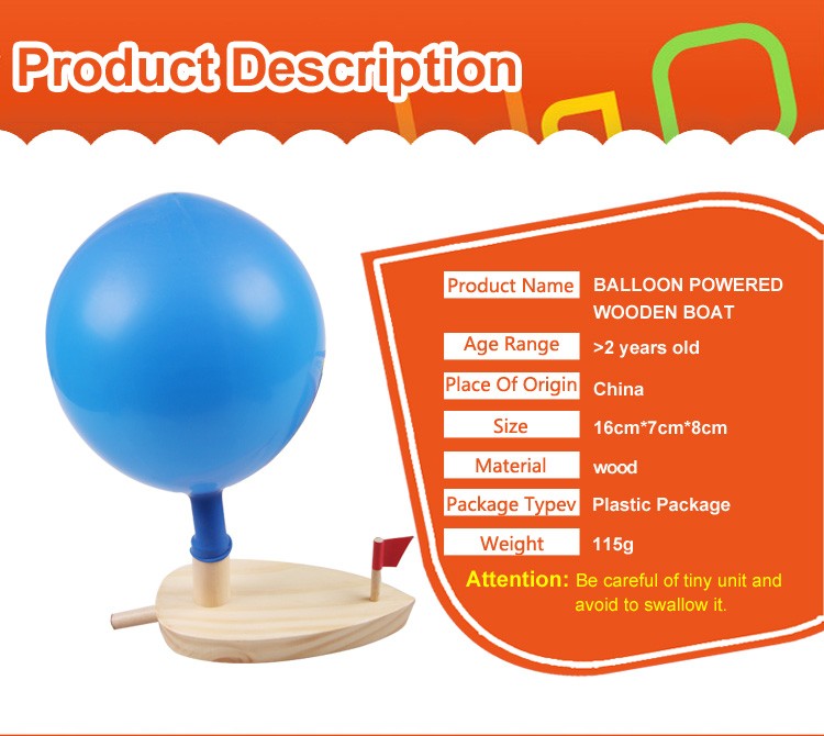 Pine Wooden Toy Balloon Boat
