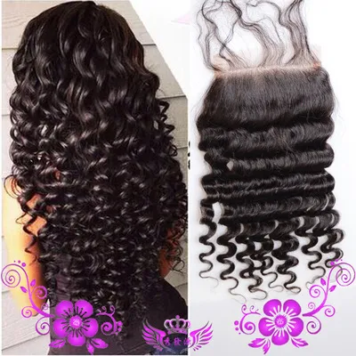 Live-action Wigs Hand-woven Human Hair Block Deep Wave Closure Full Lace Wig - 18Inch