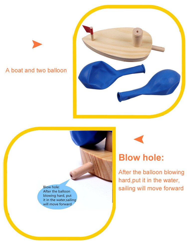 Pine Wooden Toy Balloon Boat