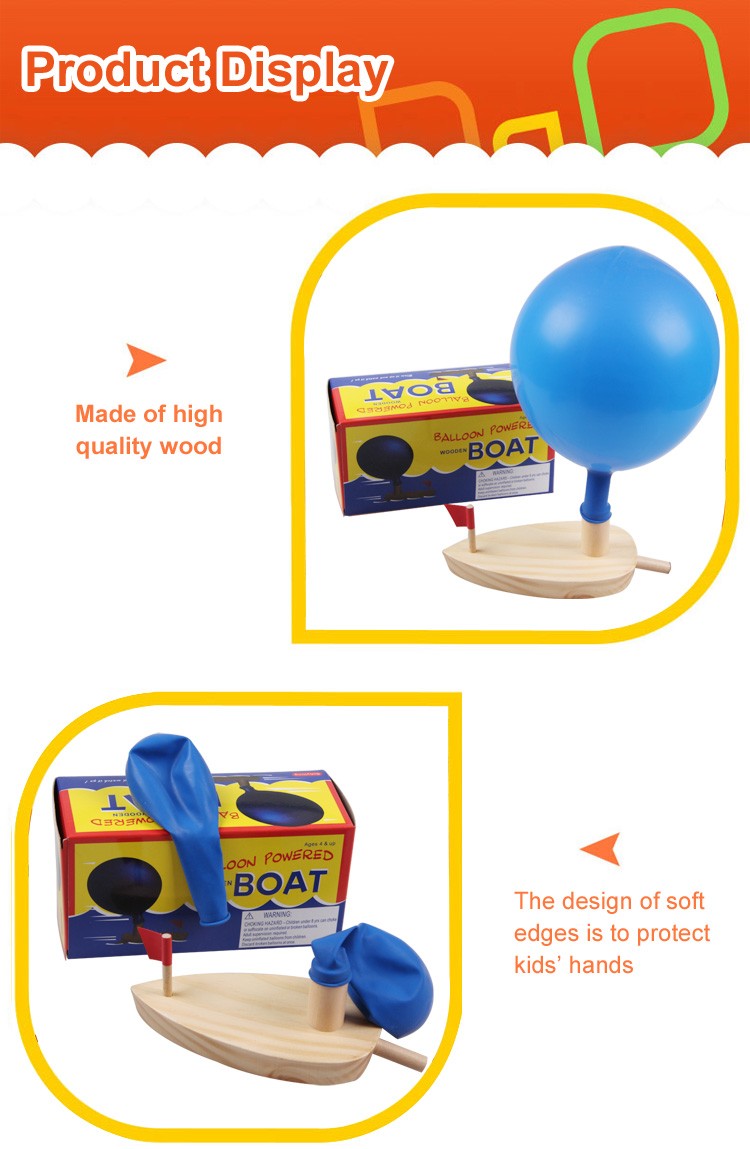 Pine Wooden Toy Balloon Boat
