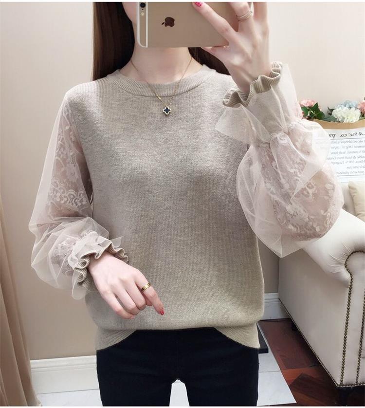 Western Style Sweater Women Loose Outer Wear Lace Sleeve Bottoming Shirt