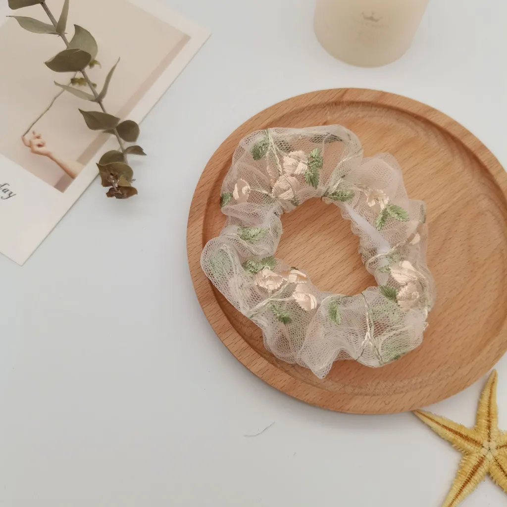 Lace Embroidery Gentle Temperament Hair Ring - Rice White Intestine Ring