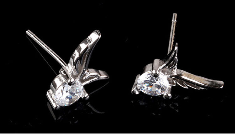 Angel Wing Alloy Silver Plated CZ Earrings
