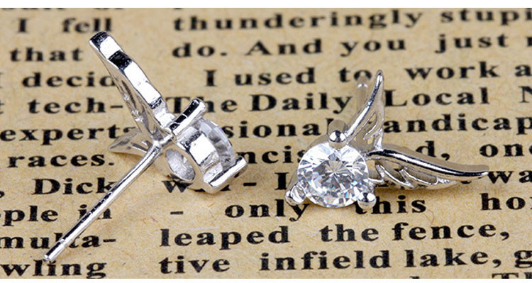 Angel Wing Alloy Silver Plated CZ Earrings