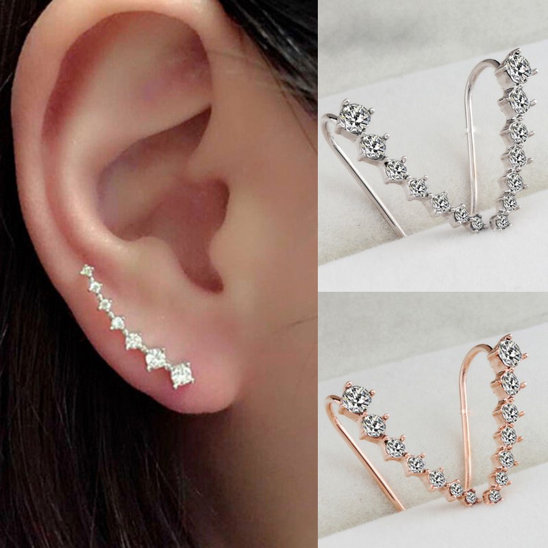 Elegant Chic New Silvery Golden Rhinestone Crystal Piercing Earrings