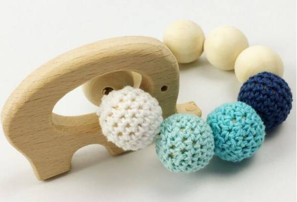 Wooden Teether Toy Bird Elephant Set 2pcs/lot