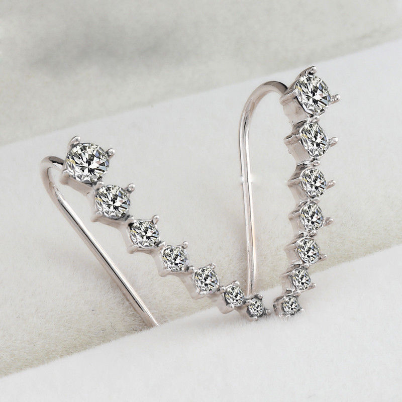 Elegant Chic New Silvery Golden Rhinestone Crystal Piercing Earrings