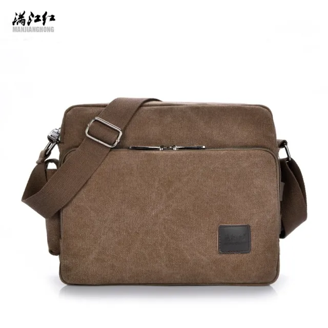 Manjianghong new canvas bag bag bag retro trend of men's business Metrosexual inclined shoulder bag foreign trade package Coffee - Shop at LoveMi