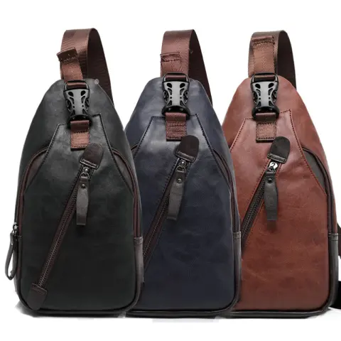New Korean Men's Fashion Leather Chest Bag Shoulder Bag
