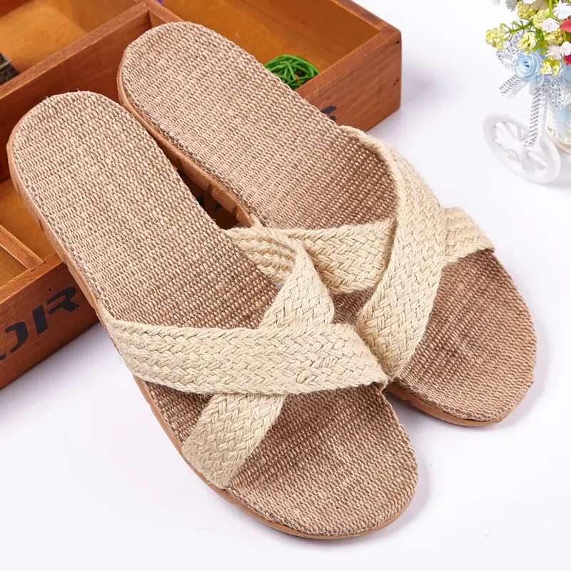 Linen Slippers Men's Couple Casual Indoor Floor Sandals