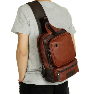 Leather Men Bag Student Backpack Leisure