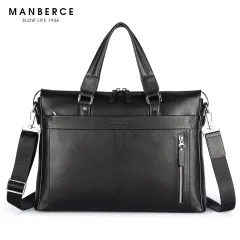 Manbers brand real leather business and leisure handbag official document of Baotou layer men's single shoulder large capacity package - Black - View 1