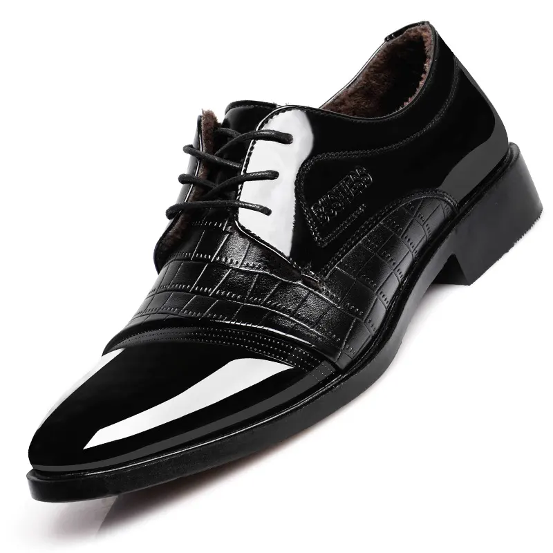 Pattern Autumn Men's Pointed Business Dress Shoes Leather Single