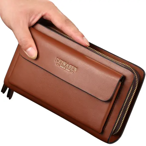 LEINSEN Mobile Phone Leather Handbag Bag Business Men Bag